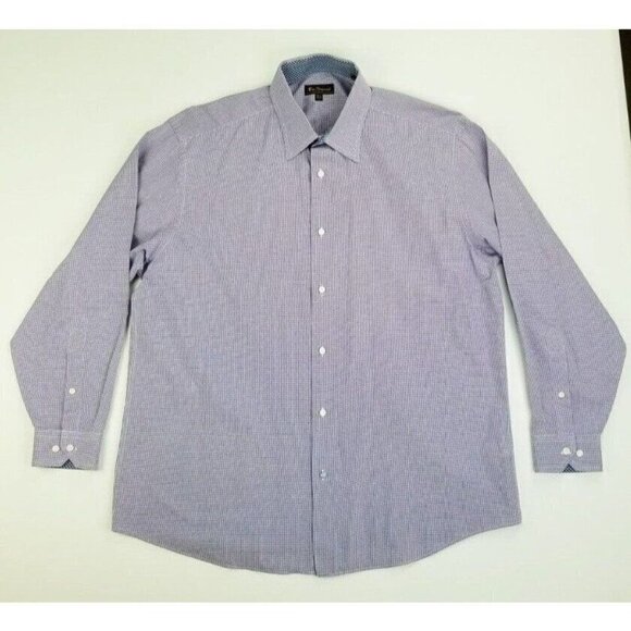 Ben Sherman 16.5 32/33 Large Mens Purple White Miniature Check Long Sleeve Shirt - Picture 1 of 10